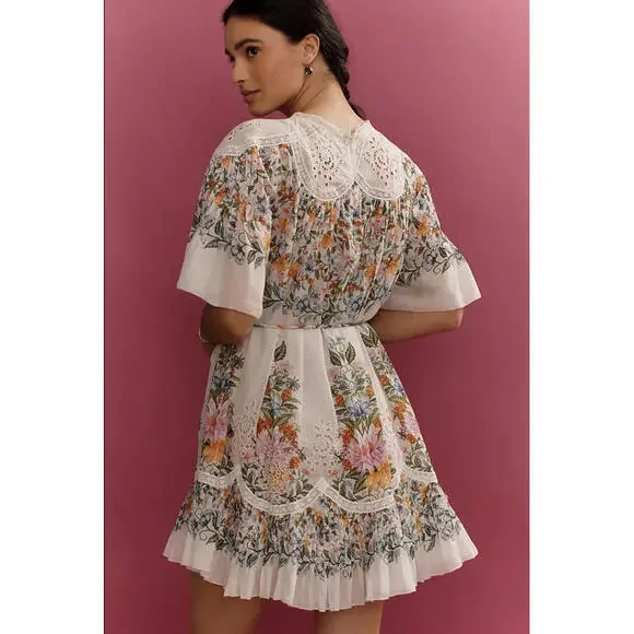 NEW, Farm Rio Sweet Bloom Bouquet Short-Sleeve Mini Dress Sz L #MD822 - Picture 3 of 9